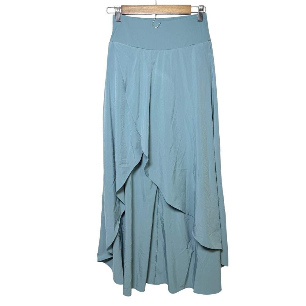 Halara Breezeful High Waisted High Low Ruffle Midi Quick Dry Skirt Stone Blue XS